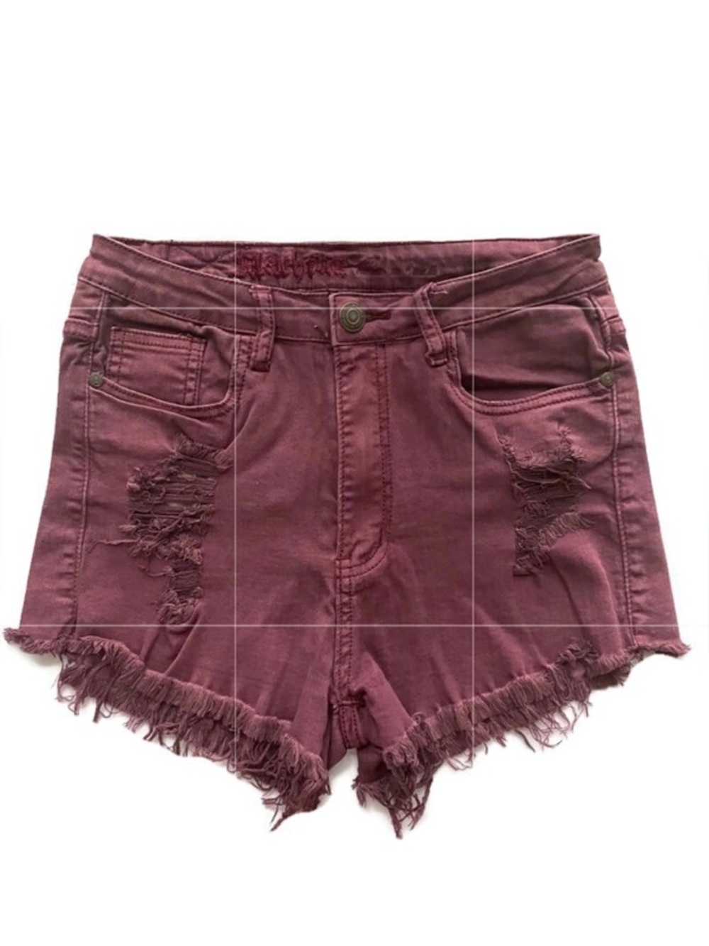 Machine Nouvelle Mode High Waist Distressed Denim Cutoff Shorts Burgundy Large